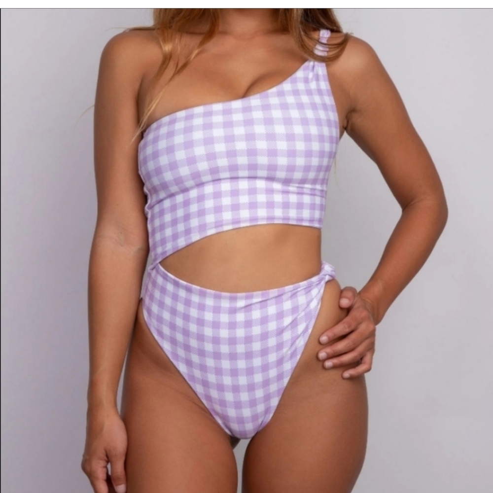 Purple Gingham One-Piece Swimsuit